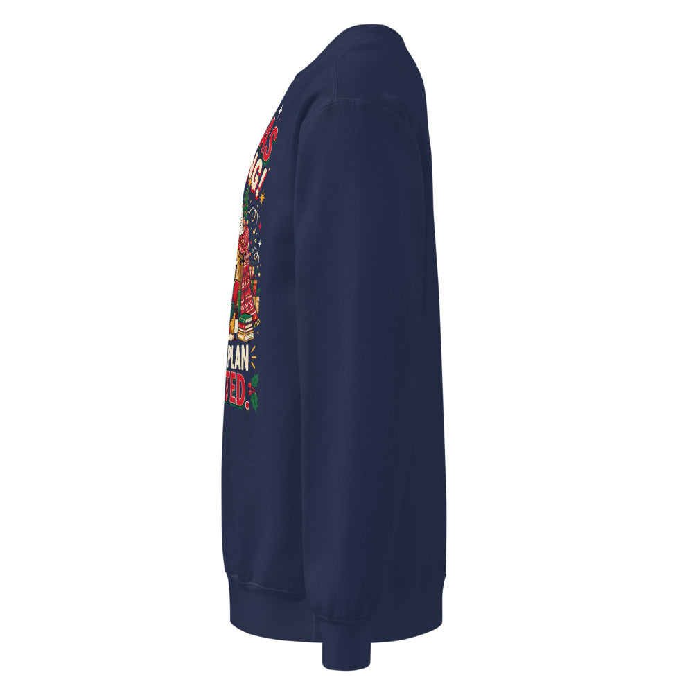 Christmas Incoming: Survival Plan Activated sweatshirt in True Navy, left side view of the printed design