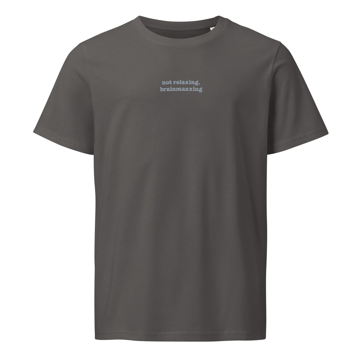 Not Relaxing. BrainMaxxing | Unisex Organic Mid-Light T-Shirt | Zero Apologies unisex-organic-mid-light-crafter-t-shirt-anthracite-front-6a678432bf9bc T-Shirt