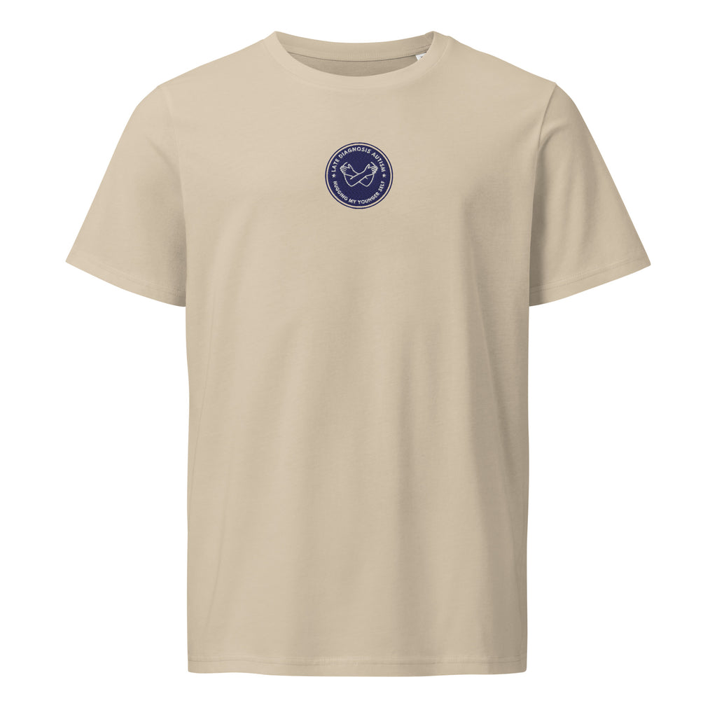Hugging ... (Autism) | Unisex Organic Mid-Light T-Shirt | Late Diagnosis unisex-organic-mid-light-crafter-t-shirt-desert-dust-front-69fa26e1cda4c T-Shirt