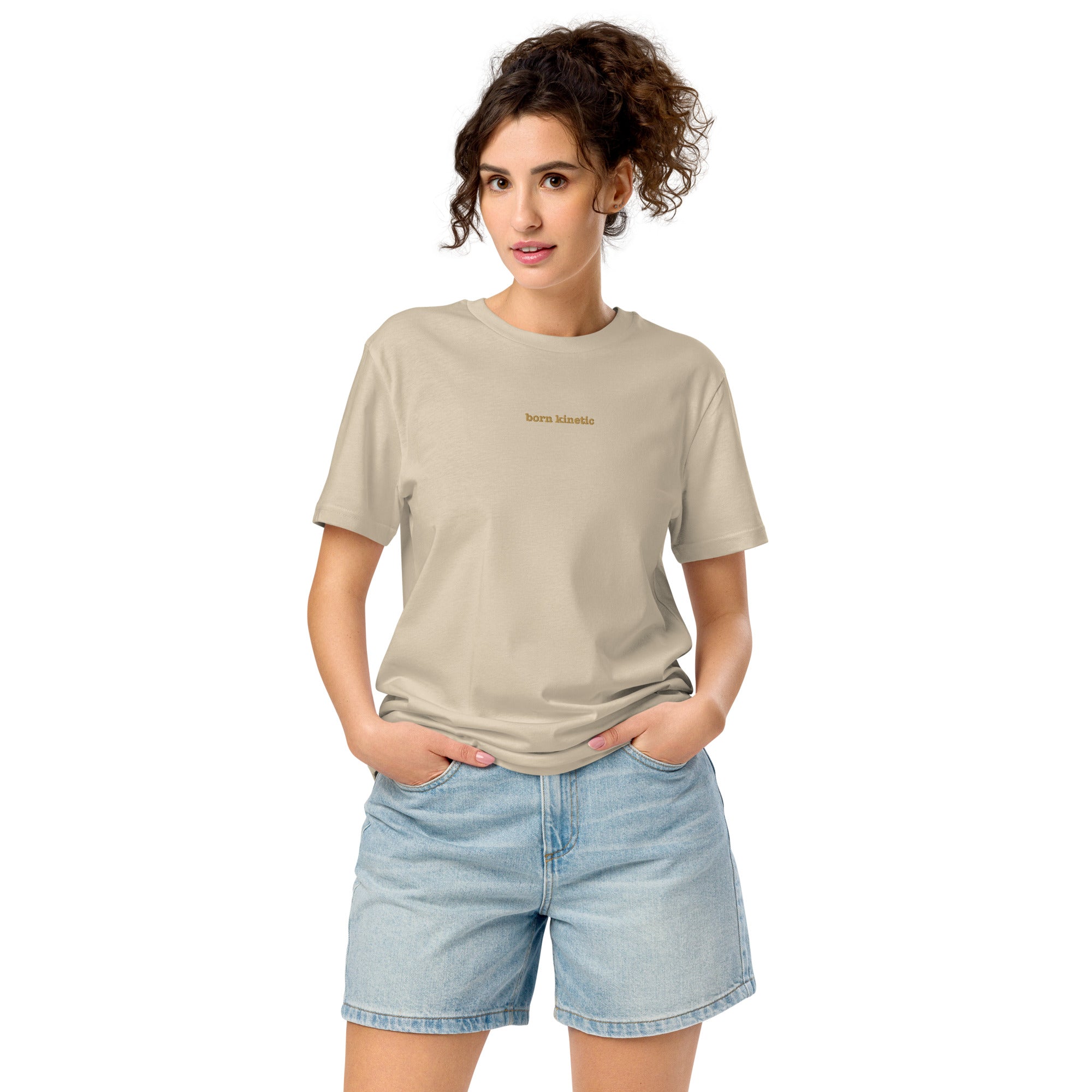 Born Kinetic | Unisex Organic Mid-light t-shirt | Zero Apologies unisex-organic-mid-light-crafter-t-shirt-desert-dust-front-6a5e3c6478816