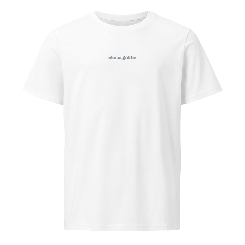 Chaos Goblin | Unisex Organic Mid-Light T-Shirt | Sass & Spoons unisex-organic-mid-light-crafter-t-shirt-white-front-69f4ed7617a8a T-Shirt