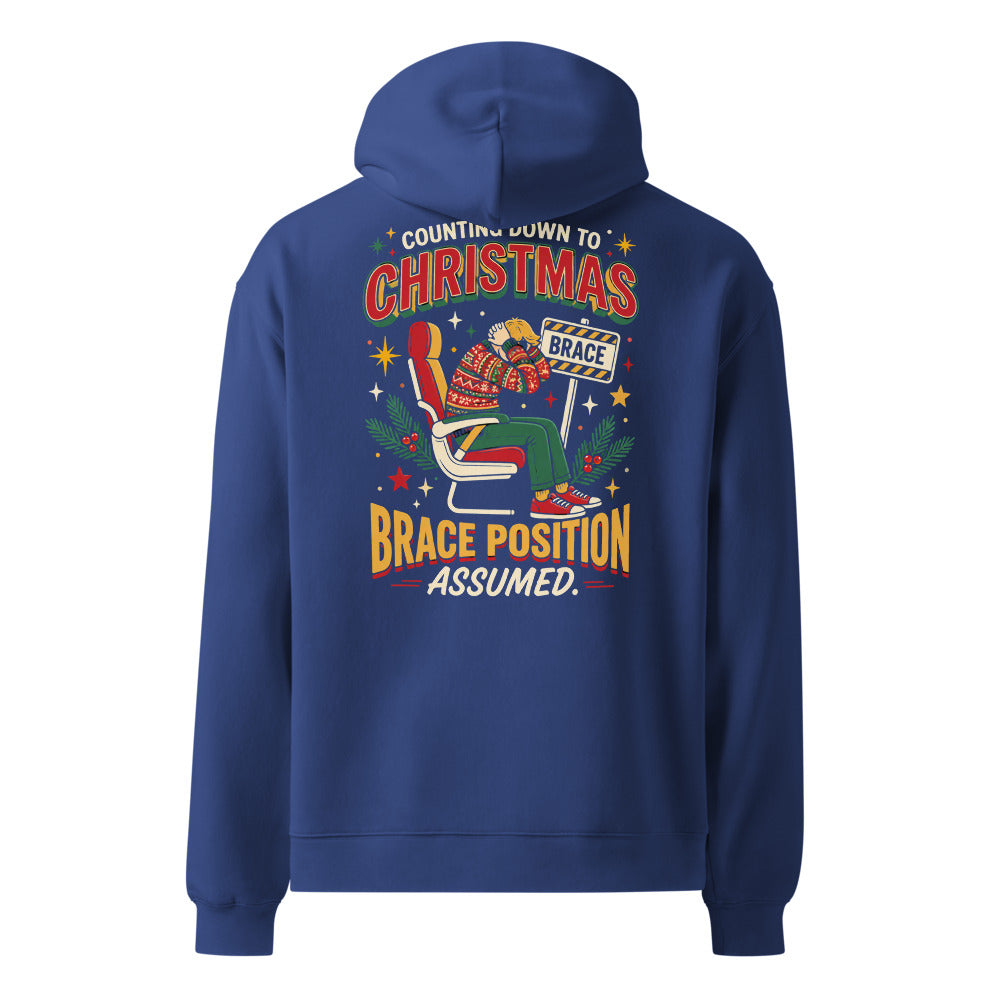 Brace for Christmas! oversized hoodie in Cobalt, back view, large back print