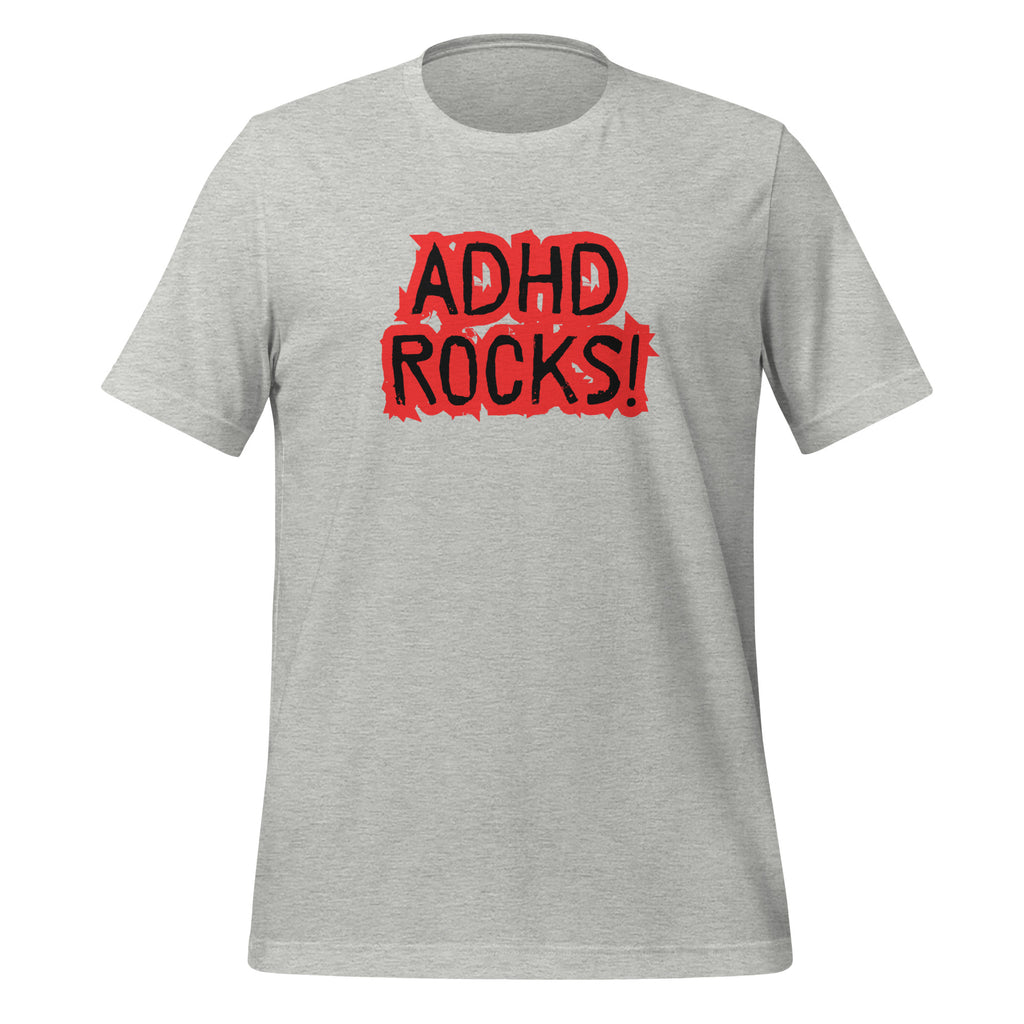ADHD Rocks (Red Print) | Unisex ADHD T-Shirt | Zero Apologies unisex-staple-t-shirt-athletic-heather-front-67c9c73fe5165 T-Shirt