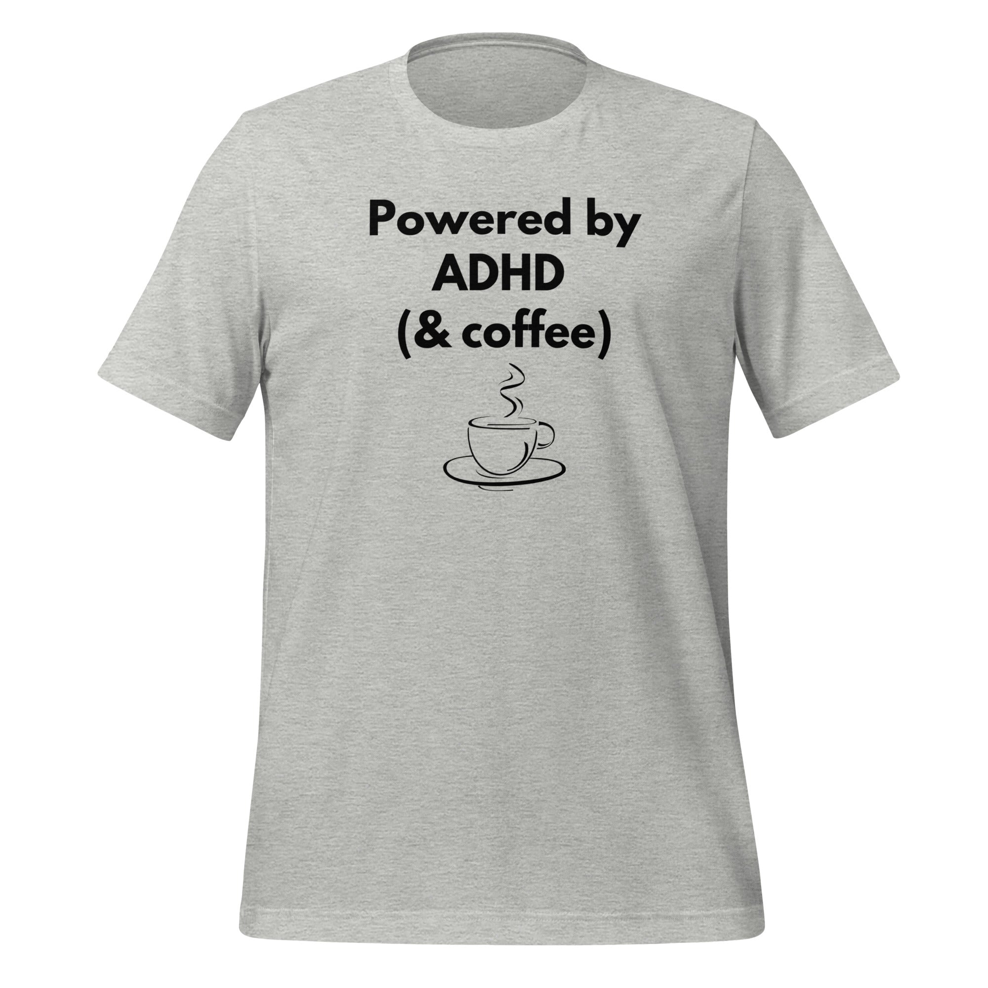 Powered by ADHD (& Coffee) | Unisex T-Shirt | Gentle ND Humour unisex-staple-t-shirt-athletic-heather-front-67c9e11a58625