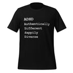 ADHD Authentically Different Happily Diverse | T-Shirt | The Neurospicy Store Black