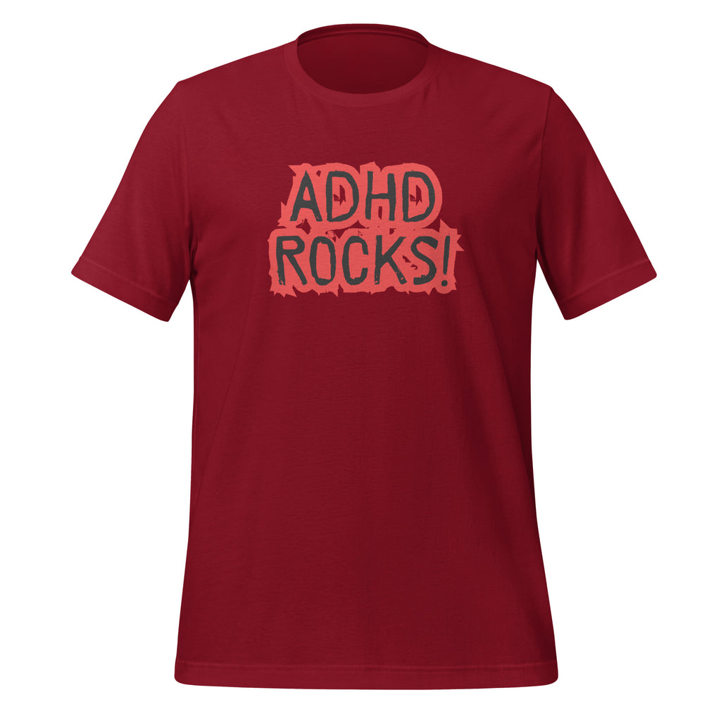 ADHD Rocks (Red Print) | Unisex ADHD T-Shirt | Zero Apologies unisex-staple-t-shirt-cardinal-front-67c9c73fdac03 T-Shirt