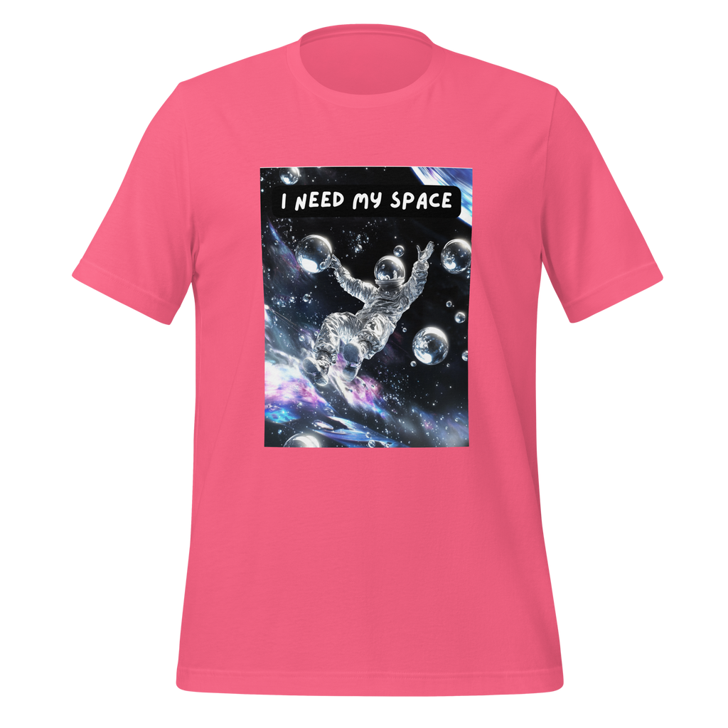 I Need My Space | Space Theme T-Shirt | For Natural Introverts unisex-staple-t-shirt-charity-pink-front-67e158cac8f9e