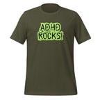 ADHD Rocks (Green Print) | Unisex ADHD T-Shirt | Zero Apologies unisex-staple-t-shirt-military-green-front-67c9c7772d5ac T-Shirt