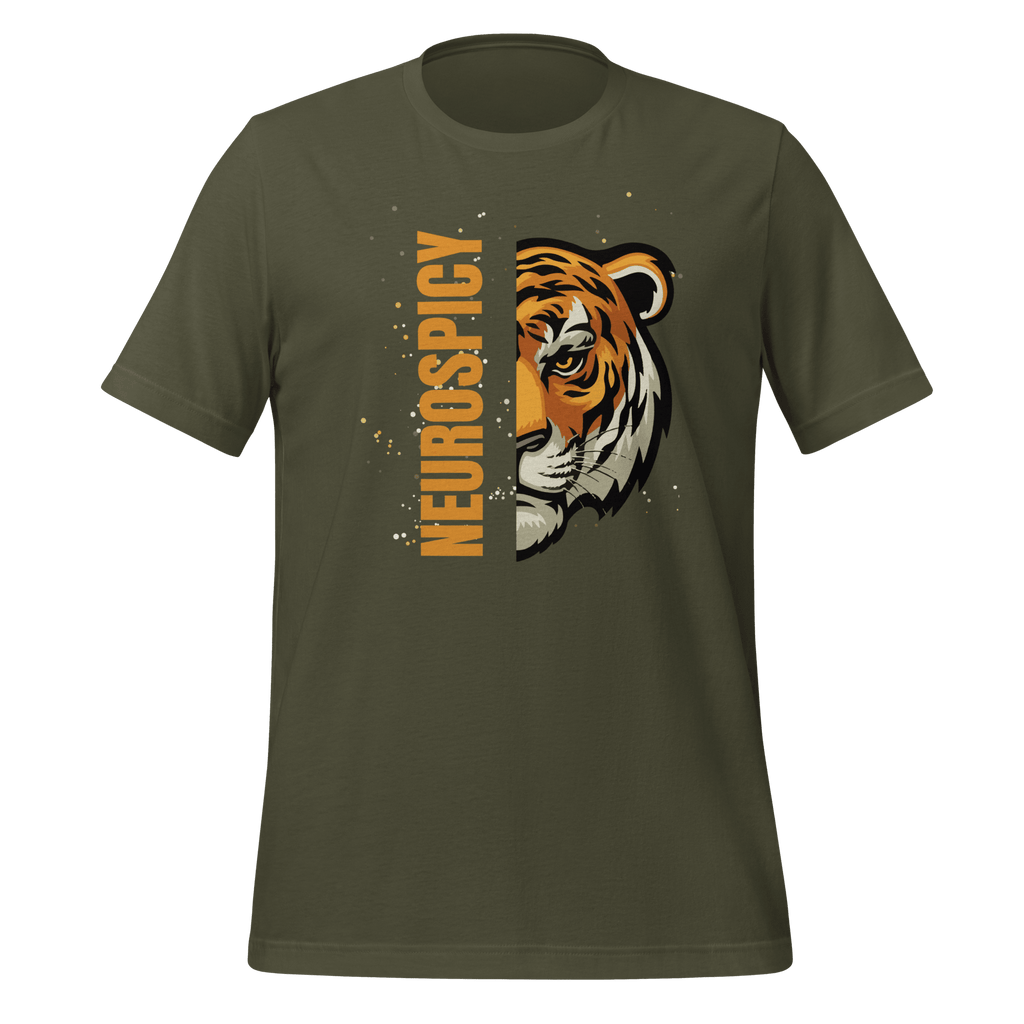 Neurospicy Tiger | Unisex T-Shirt | ND Tees with Attitude unisex-staple-t-shirt-military-green-front-67dfaf94be6bb T-Shirt