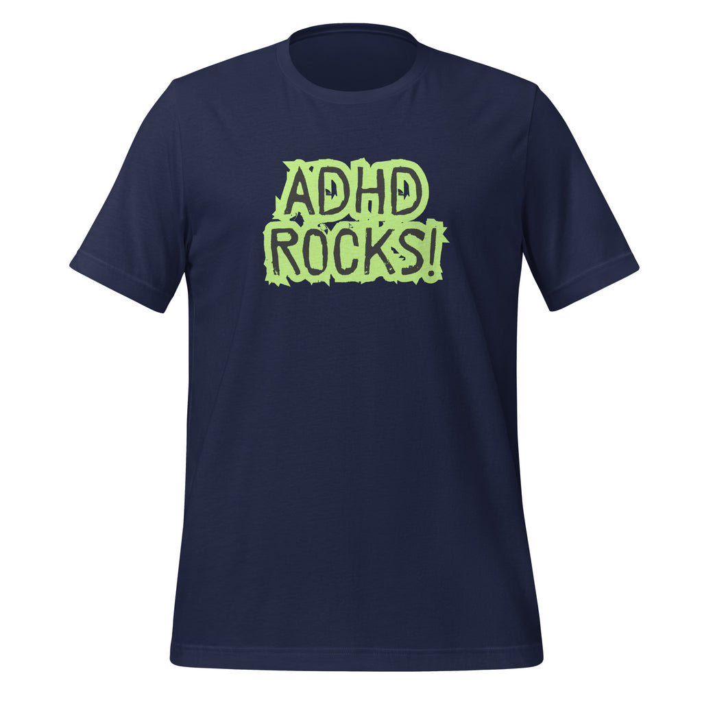 ADHD Rocks (Green Print) | Unisex ADHD T-Shirt | Zero Apologies unisex-staple-t-shirt-navy-front-67c9c7771f739 T-Shirt