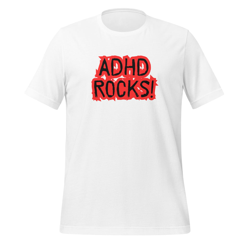 ADHD Rocks (Red Print) | Unisex ADHD T-Shirt | Zero Apologies unisex-staple-t-shirt-white-front-67c9c73ff3056 T-Shirt