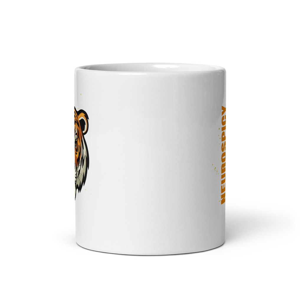 Neurospicy Tiger | White Glossy Mug | Statement Gift for Neurospicy Thinkers white-glossy-mug-white-11-oz-front-view-67dc667d3931b Kitchen & Dining > Drinkware > Mugs