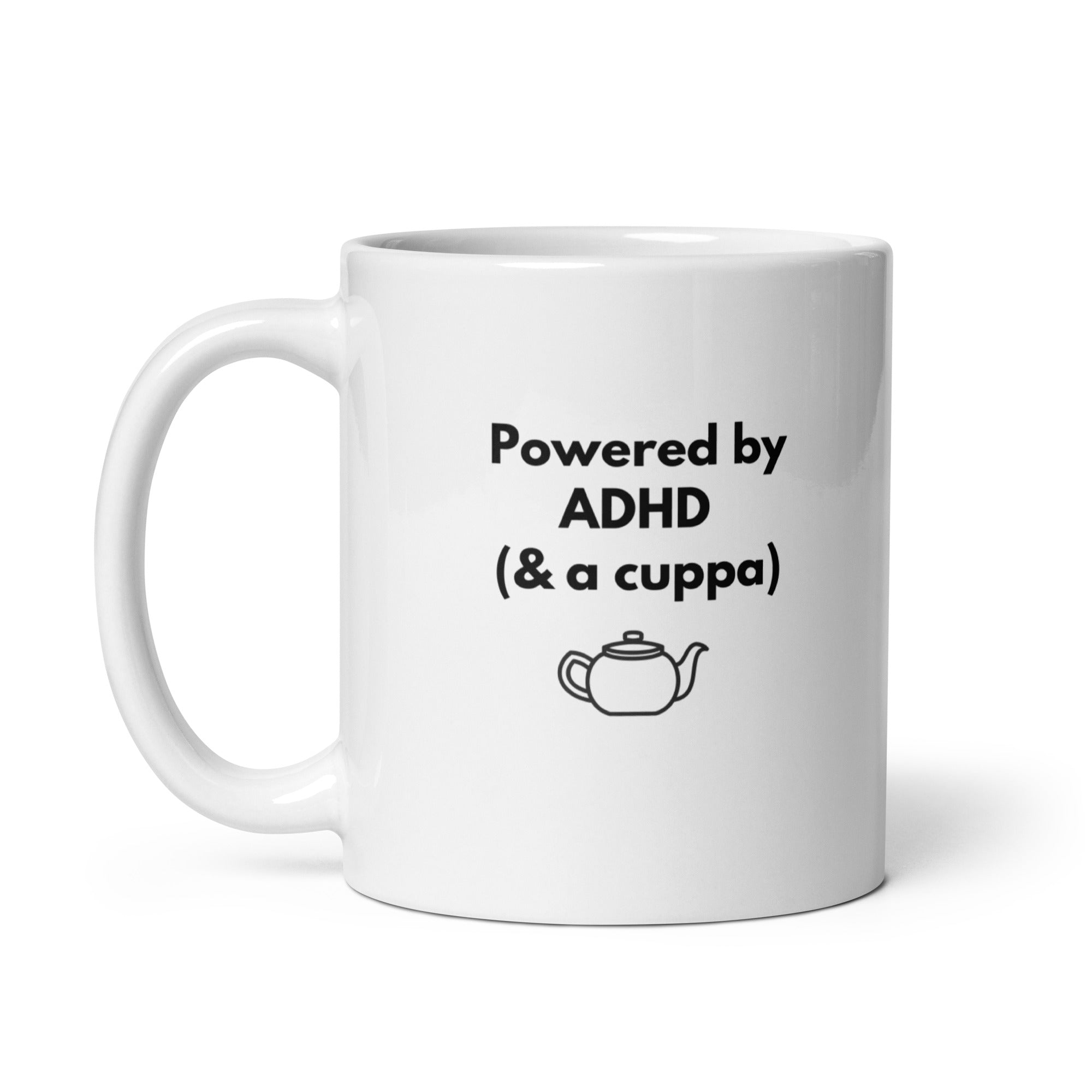 Powered by ADHD (& Cuppa) | White Glossy Mug | The Neurospicy Store