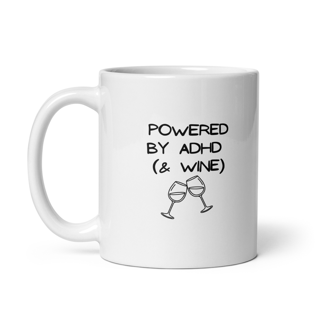 Powered by ADHD (& Wine) | White Glossy Mug | The Neurospicy Store