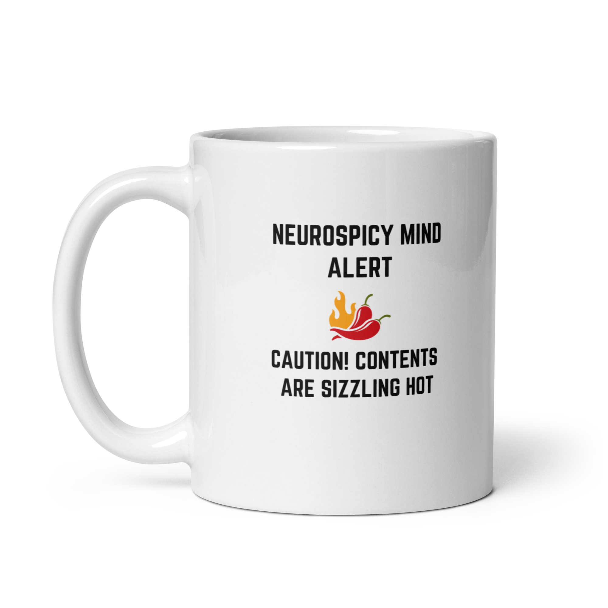 Neurospicy Mind Alert Caution! Contents Are Sizzling Hot | White Glossy Mug | The Neurospicy Store