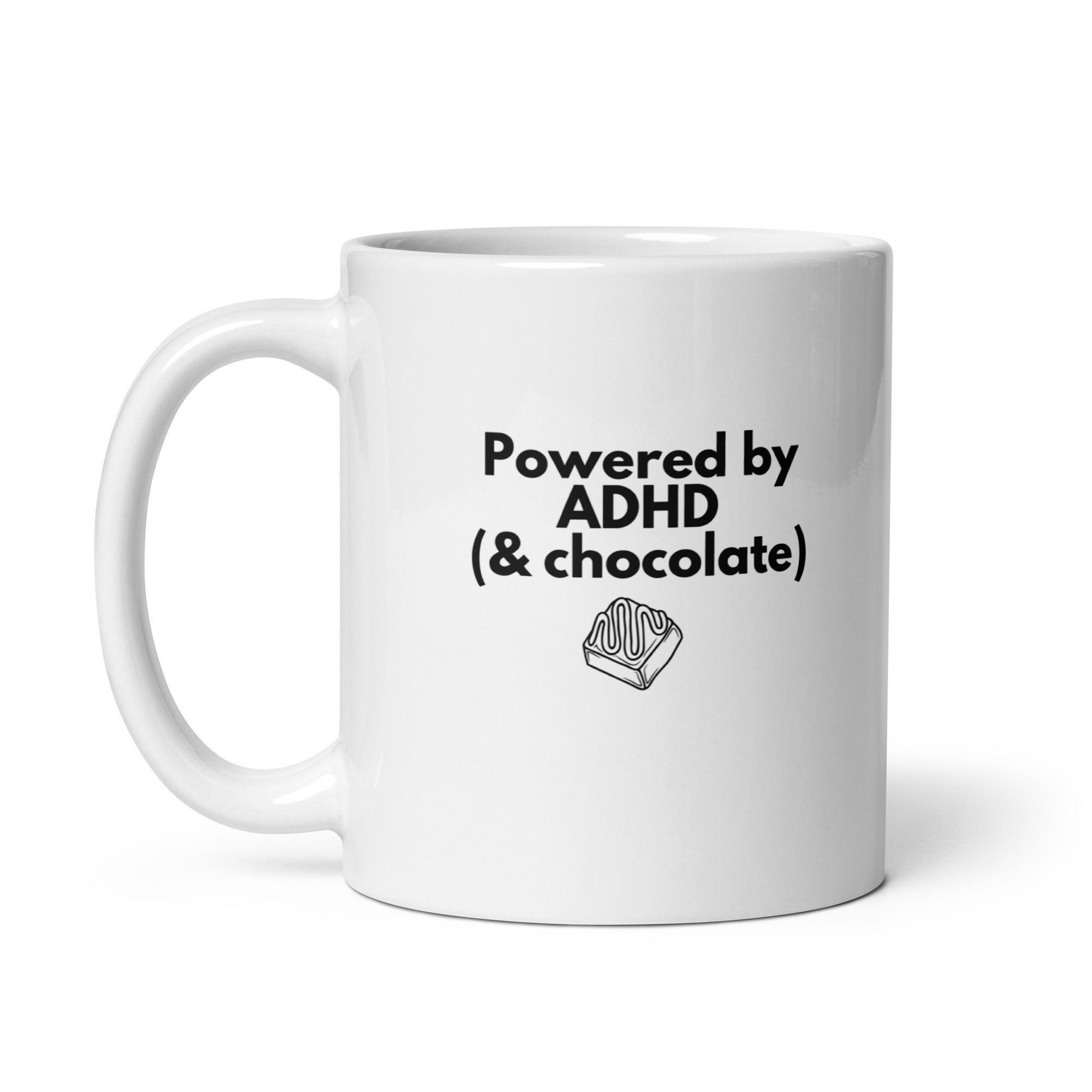 Powered by ADHD (& Chocolate) | White Glossy Mug | The Neurospicy Store