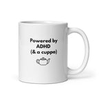 Powered by ADHD (& Cuppa) | White Glossy Mug | The Neurospicy Store 11 oz