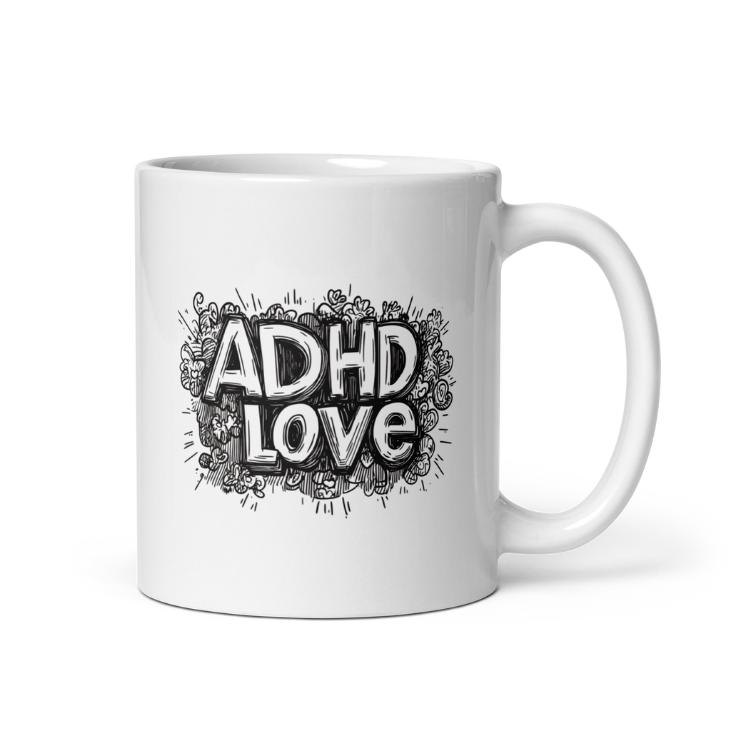 ADHD LOVE | White Glossy Mug | The Neurospicy Store 11 oz