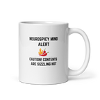 Neurospicy Mind Alert Caution! Contents Are Sizzling Hot | White Glossy Mug | The Neurospicy Store 11 oz
