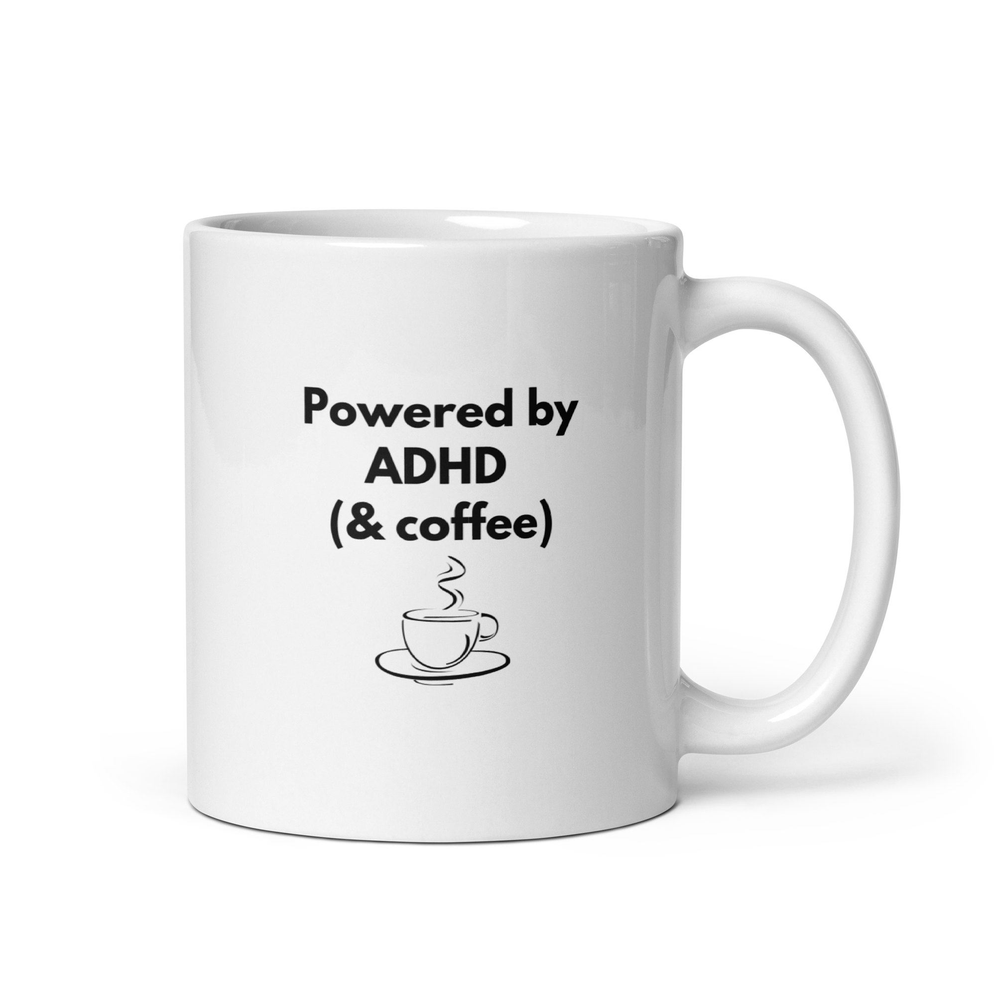 Powered by ADHD (& Coffee) | White Glossy Mug | The Neurospicy Store 11 oz
