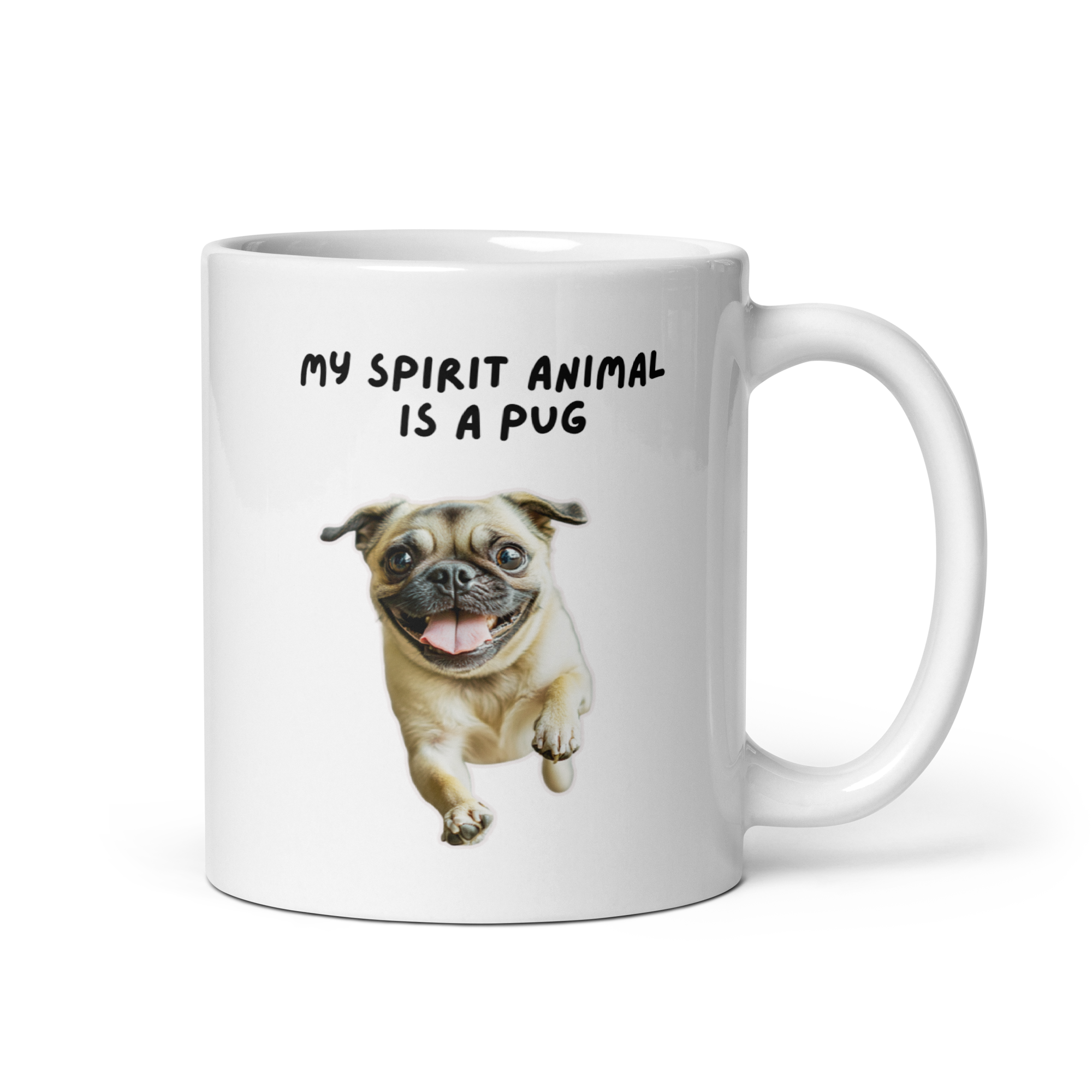 My Spirit Animal Is A Pug | White Glossy Mug | The Neurospicy Store 11 oz