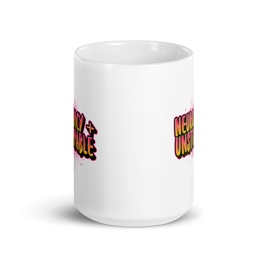 Neurospicy and Unstoppable | White Mug | Neurodivergent Gift white-glossy-mug-white-15-oz-front-view-67d865e899eea Kitchen & Dining > Drinkware > Mugs