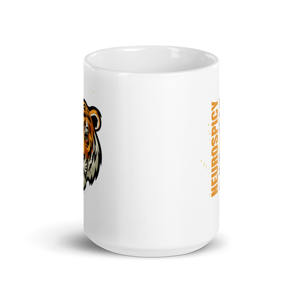 Neurospicy Tiger | White Glossy Mug | Statement Gift for Neurospicy Thinkers white-glossy-mug-white-15-oz-front-view-67dc667d395d0 Kitchen & Dining > Drinkware > Mugs
