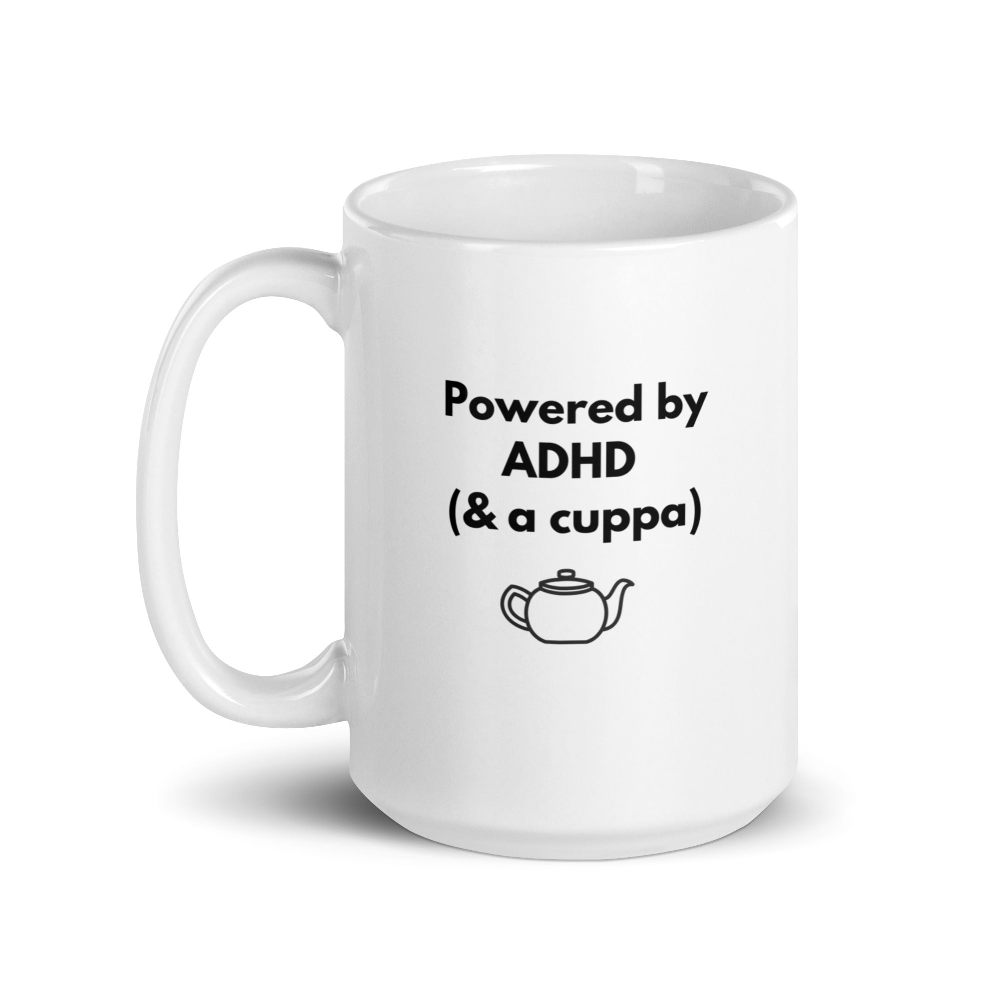 Powered by ADHD (& Cuppa) | White Glossy Mug | The Neurospicy Store