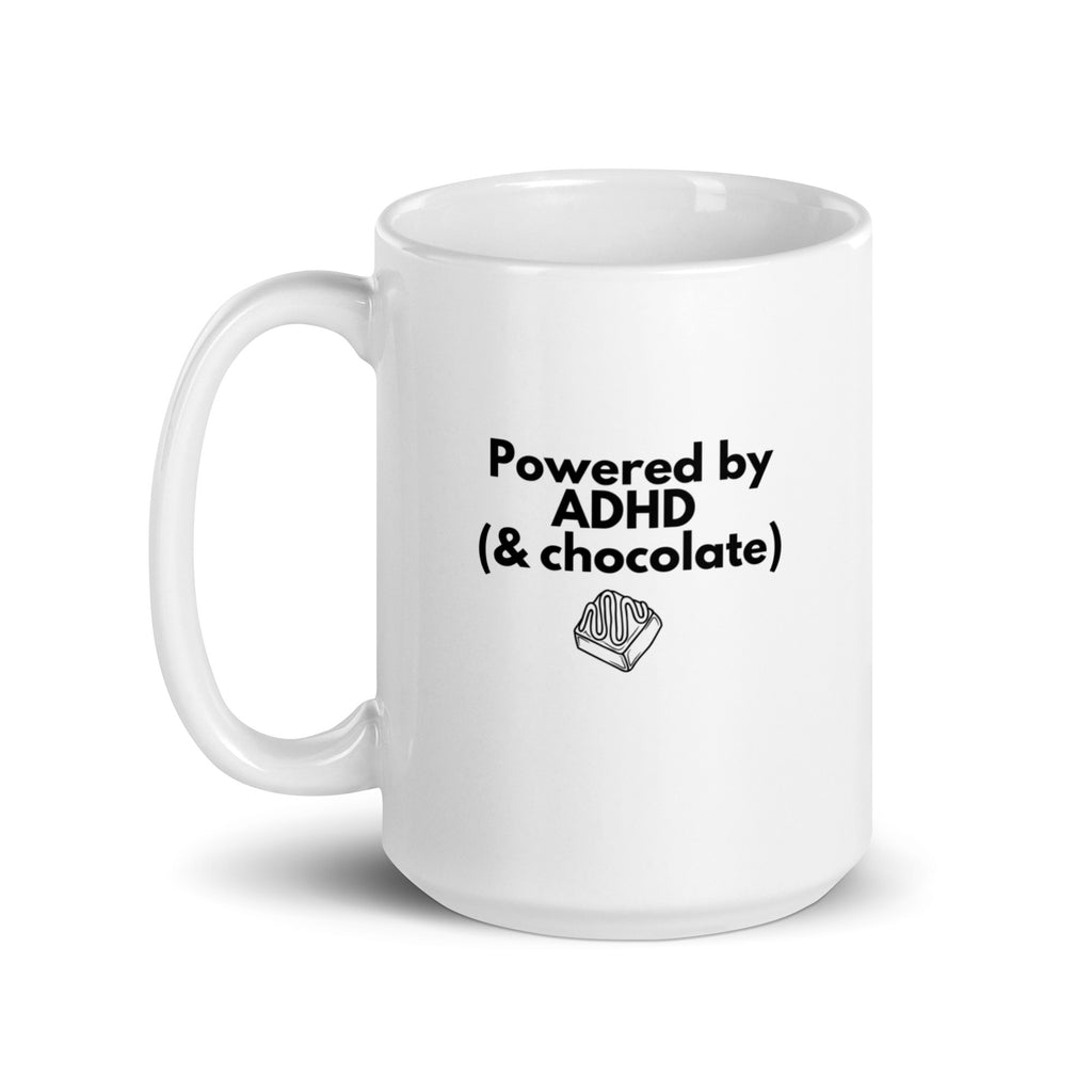 Powered by ADHD (& Chocolate) | White Glossy Mug | The Neurospicy Store