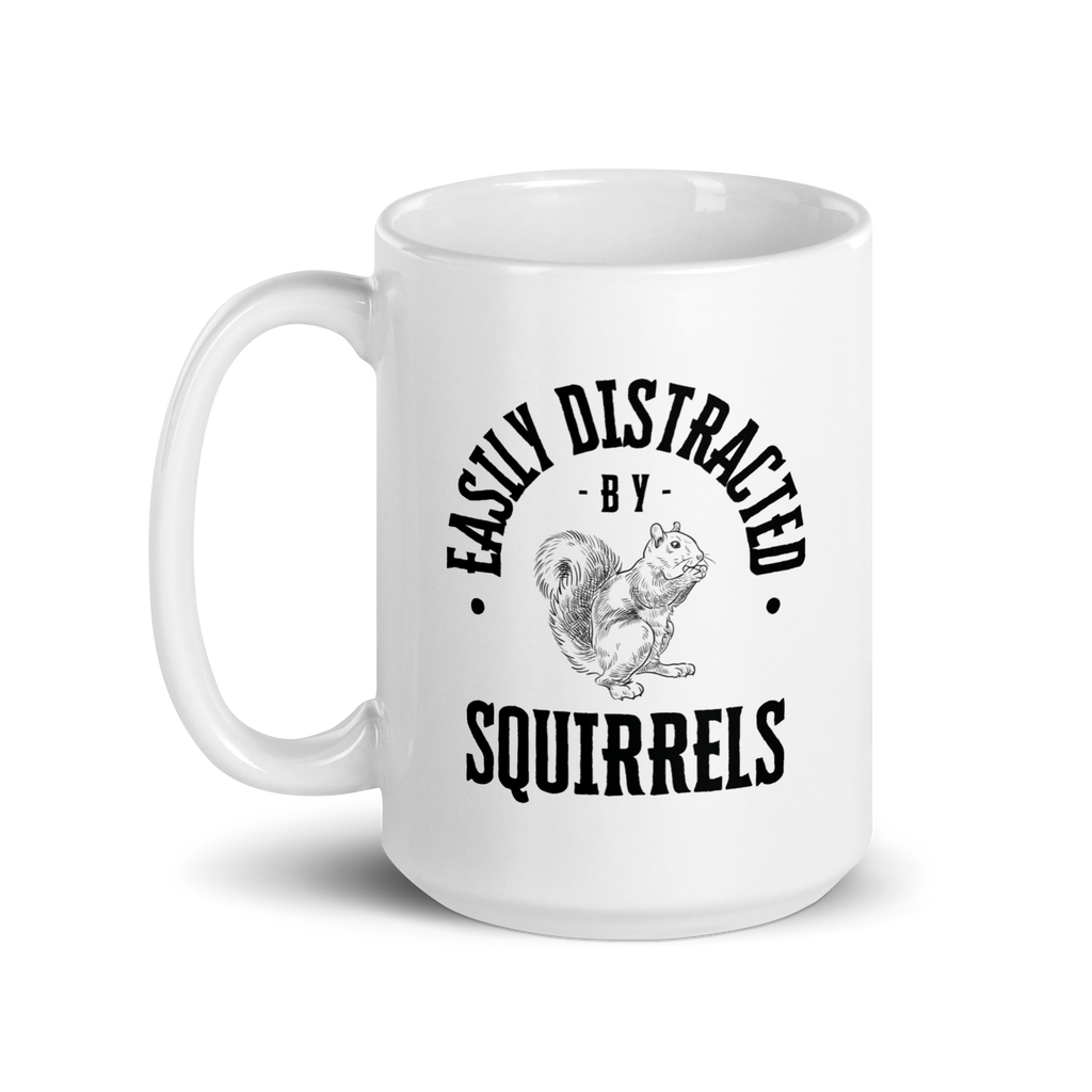 Easily Distracted By Squirrels | Glossy White Mug | Neurodivergent Humor white-glossy-mug-white-15-oz-handle-on-left-67dc757637931 Kitchen & Dining > Drinkware > Mugs