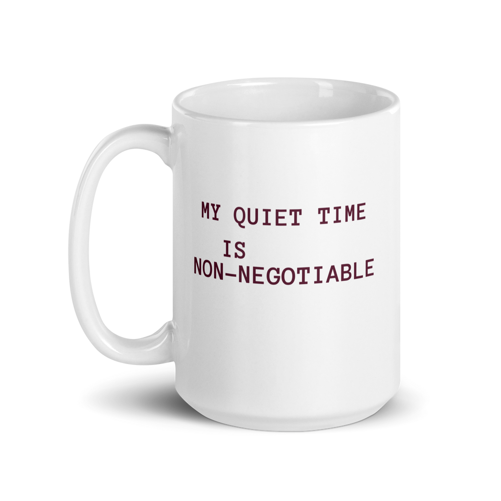 My Quiet Time Is Non-Negotiable | White Glossy Mug | Great Introvert Gift white-glossy-mug-white-15-oz-handle-on-left-67dd74c98c8e4 Kitchen & Dining > Drinkware > Mugs