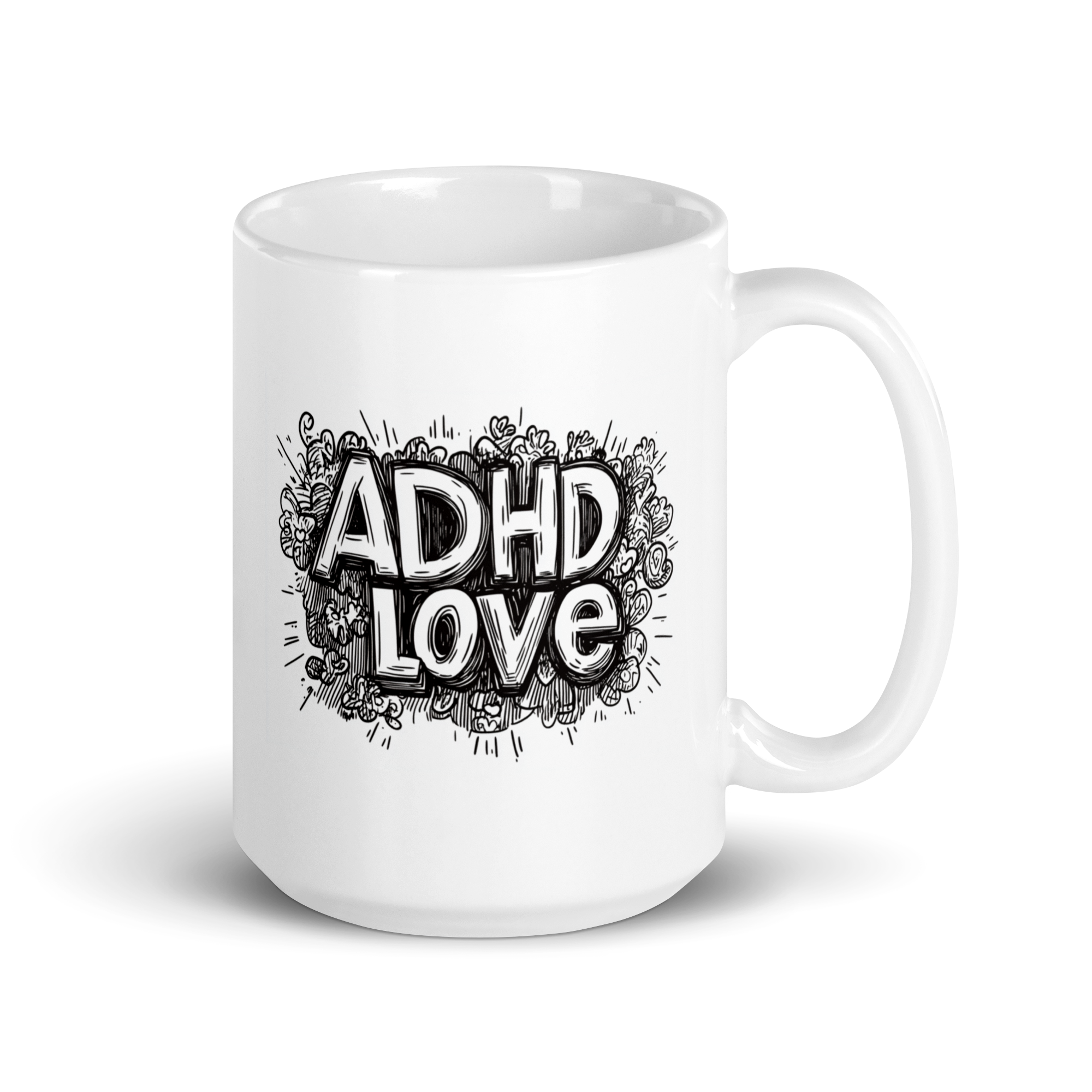 ADHD LOVE | White Glossy Mug | The Neurospicy Store 15 oz