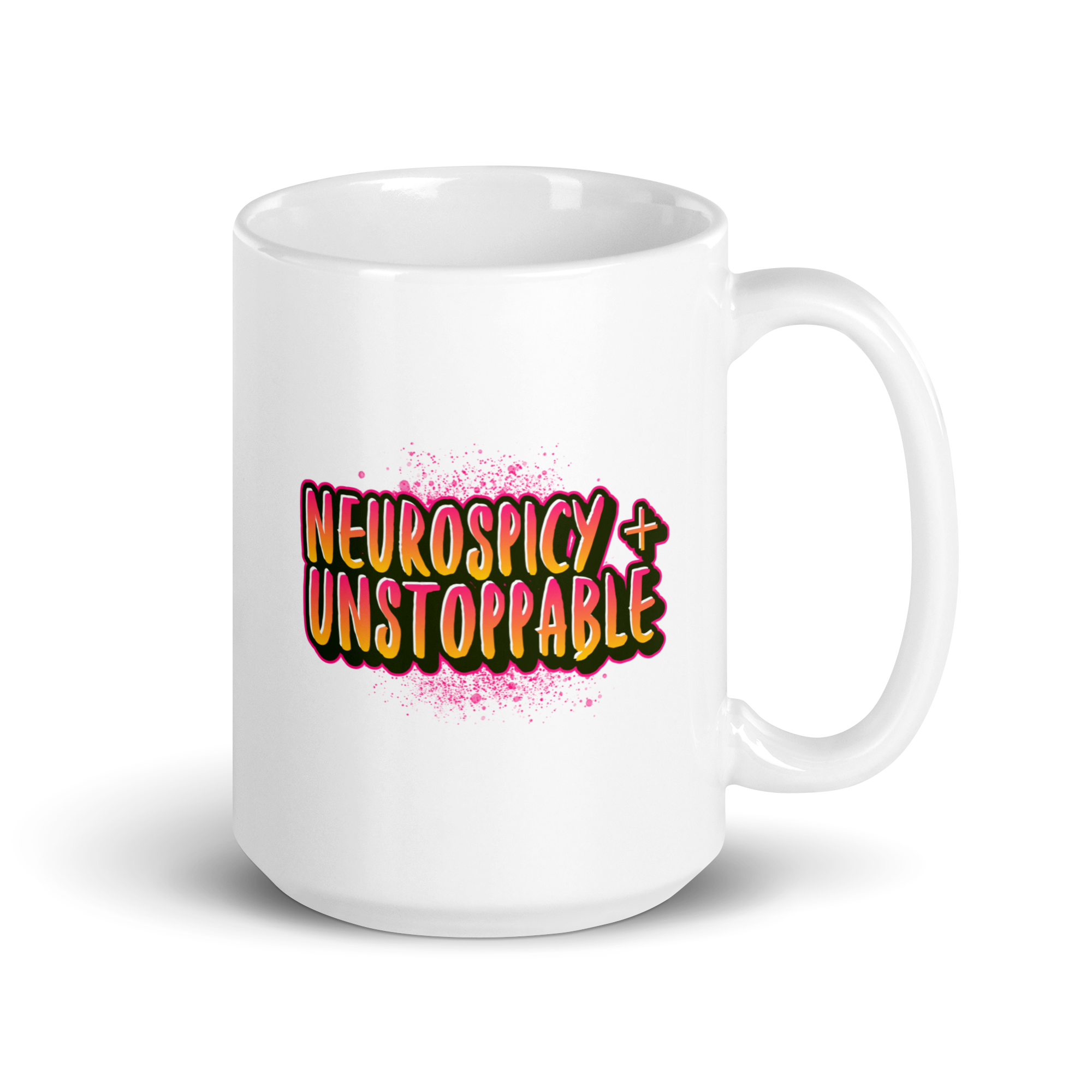 Neurospicy + Unstoppable | White Glossy Mug | The Neurospicy Store 15 oz