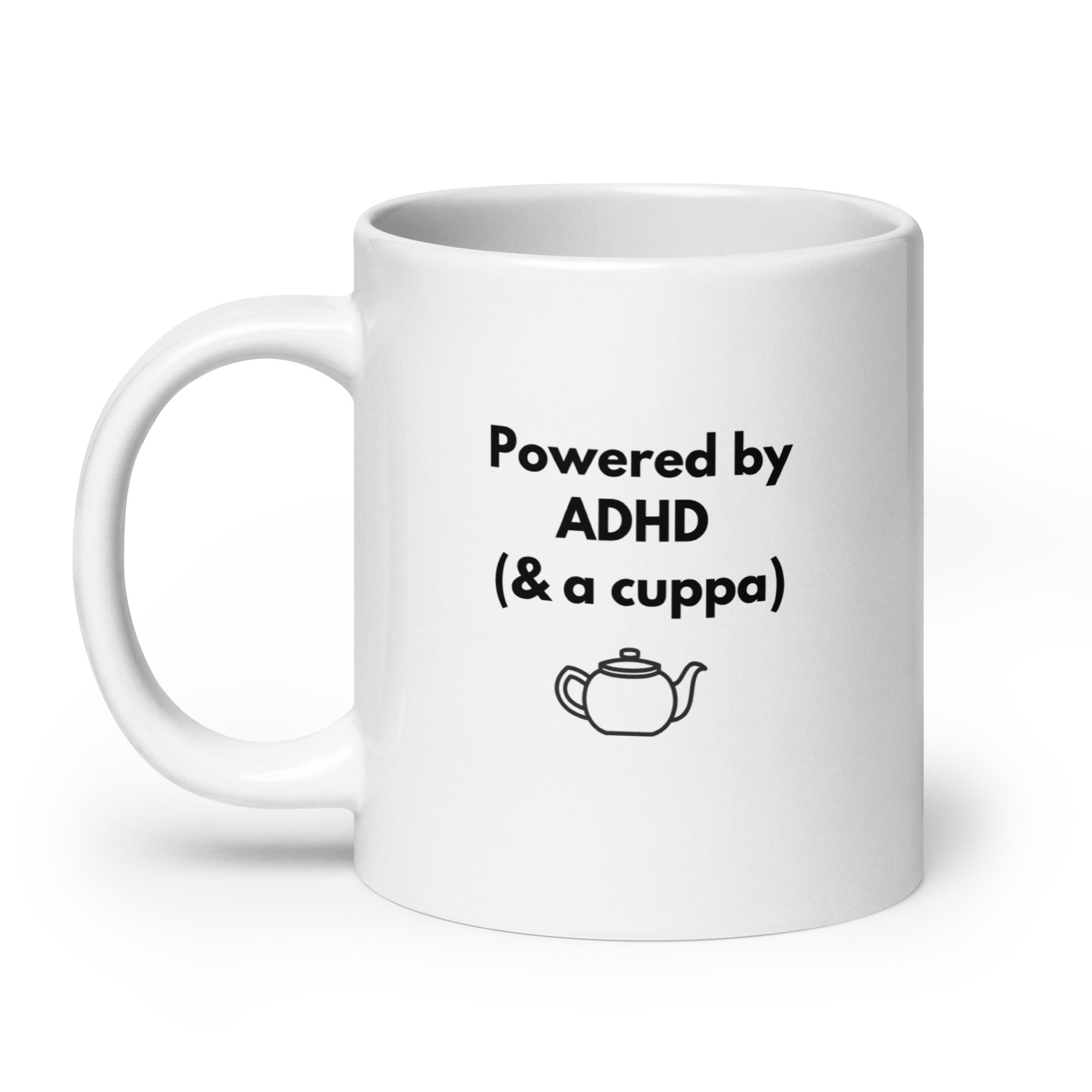 Powered by ADHD (& Cuppa) | White Glossy Mug | The Neurospicy Store