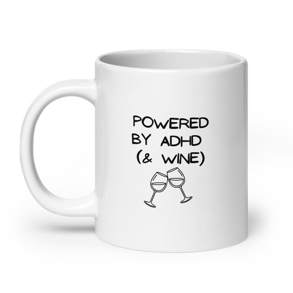 Powered by ADHD (& Wine) | White Glossy Mug | The Neurospicy Store