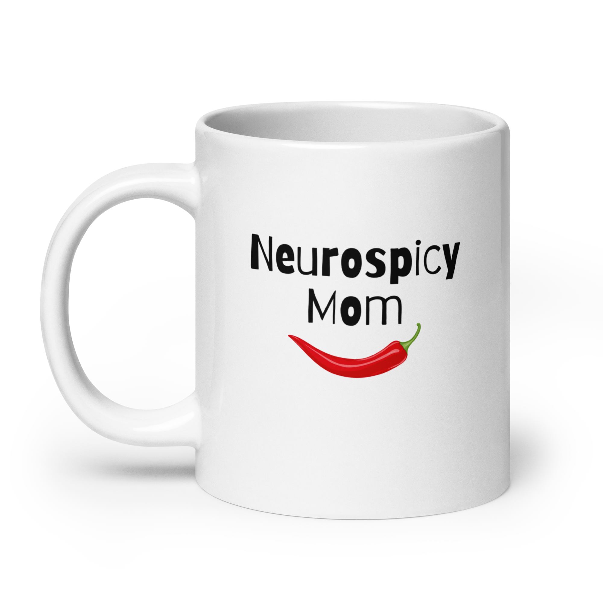Neurospicy Mom Mug | White Glossy Mug | Gift for ND Moms white-glossy-mug-white-20-oz-handle-on-left-67d825bda4d1b Kitchen & Dining > Drinkware > Mugs