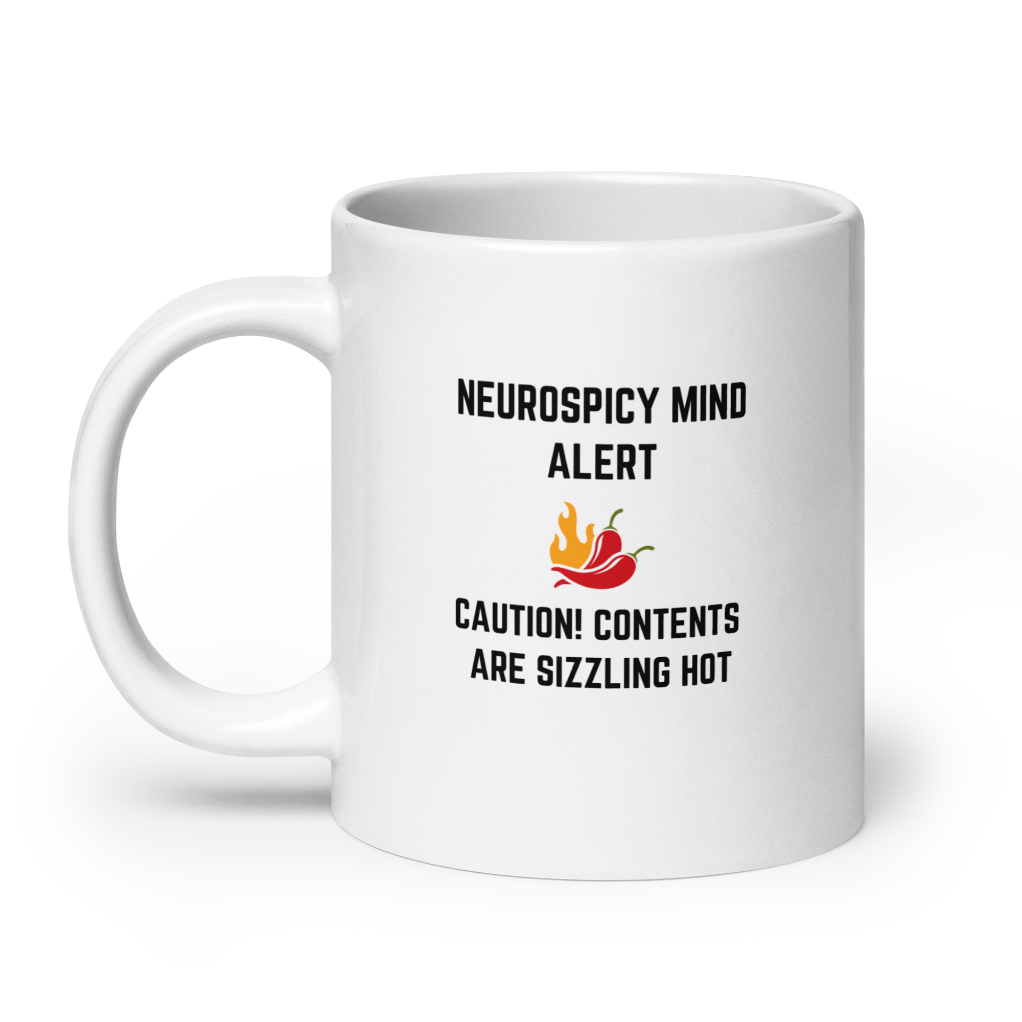 Neurospicy Mind Alert Caution! Contents Are Sizzling Hot | White Glossy Mug | The Neurospicy Store