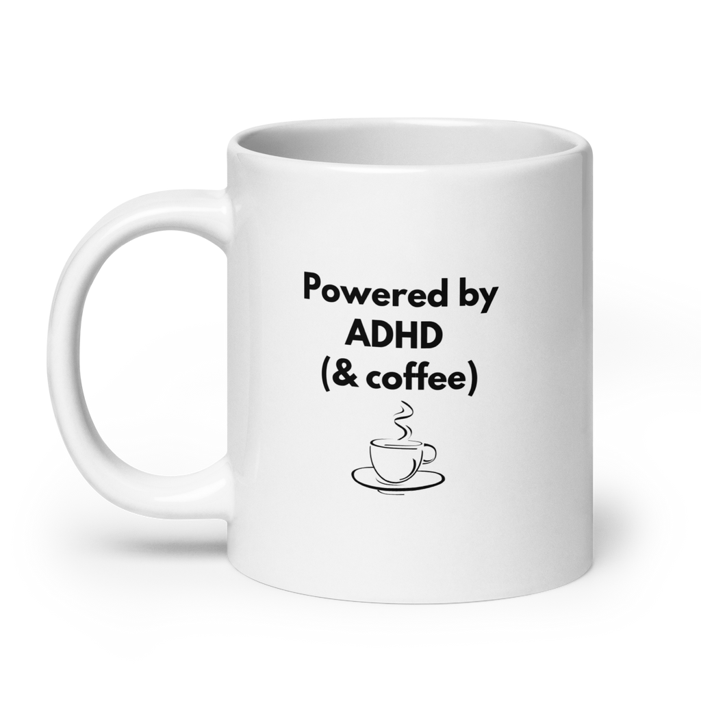 Powered by ADHD (& Coffee) | White Glossy Mug | The Neurospicy Store