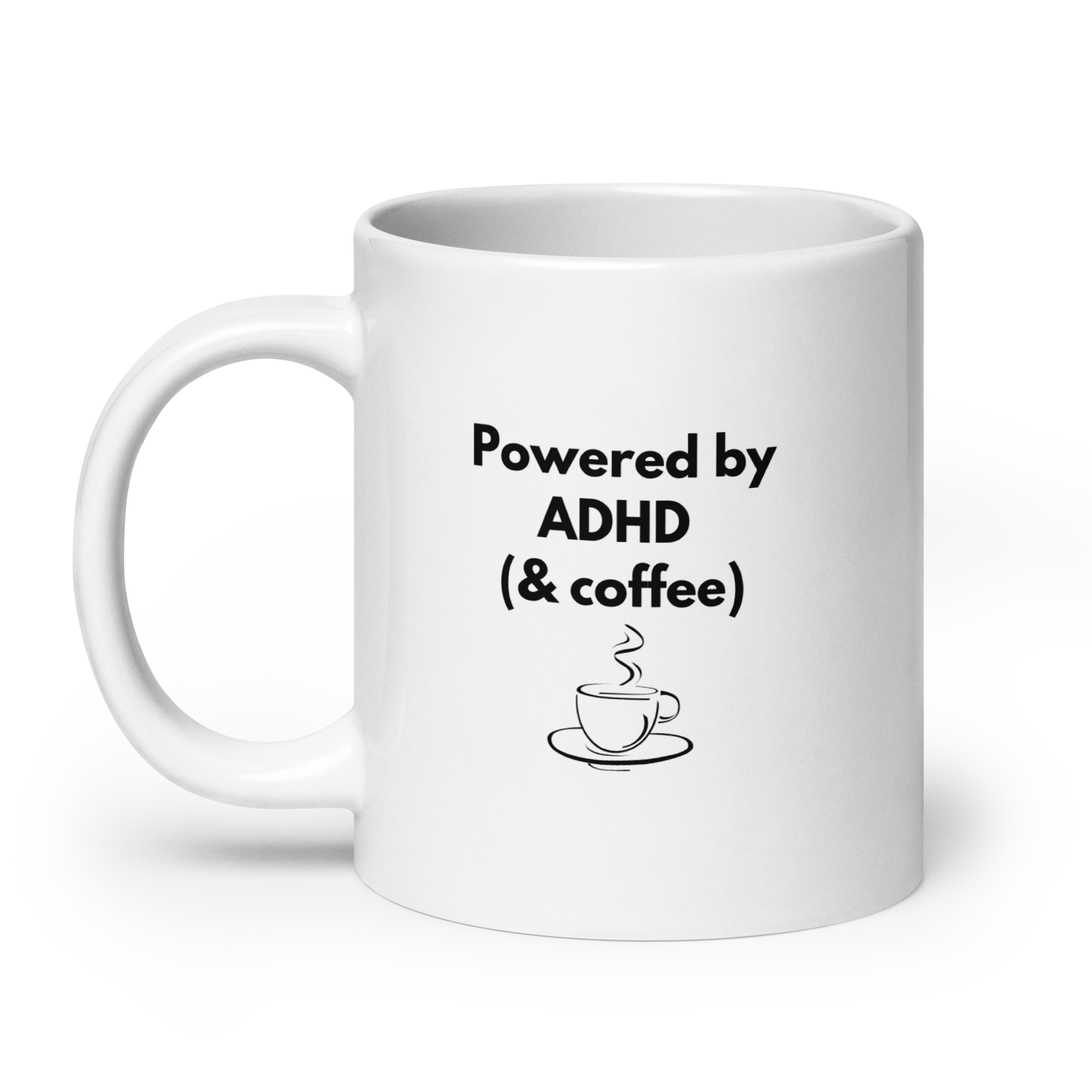 Powered by ADHD (& Coffee) | White Glossy Mug | The Neurospicy Store