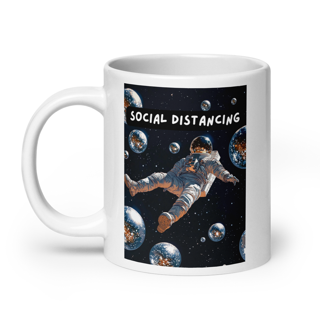Social Distancing | White Glossy Mug | If You Love Space white-glossy-mug-white-20-oz-handle-on-left-67dd58b7e355d Kitchen & Dining > Drinkware > Mugs