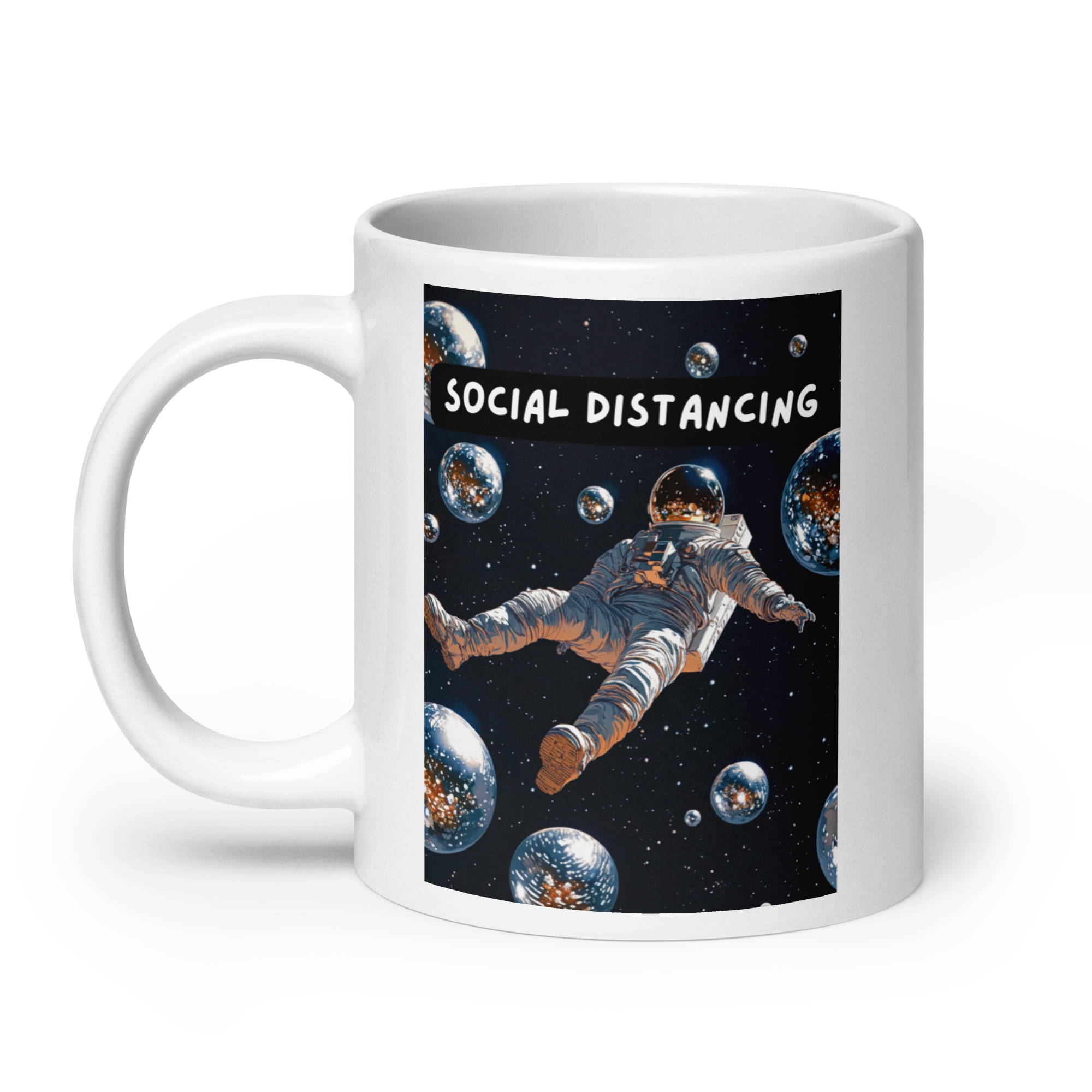 Social Distancing | White Glossy Mug | If You Love Space white-glossy-mug-white-20-oz-handle-on-left-67dd58b7e355d Kitchen & Dining > Drinkware > Mugs