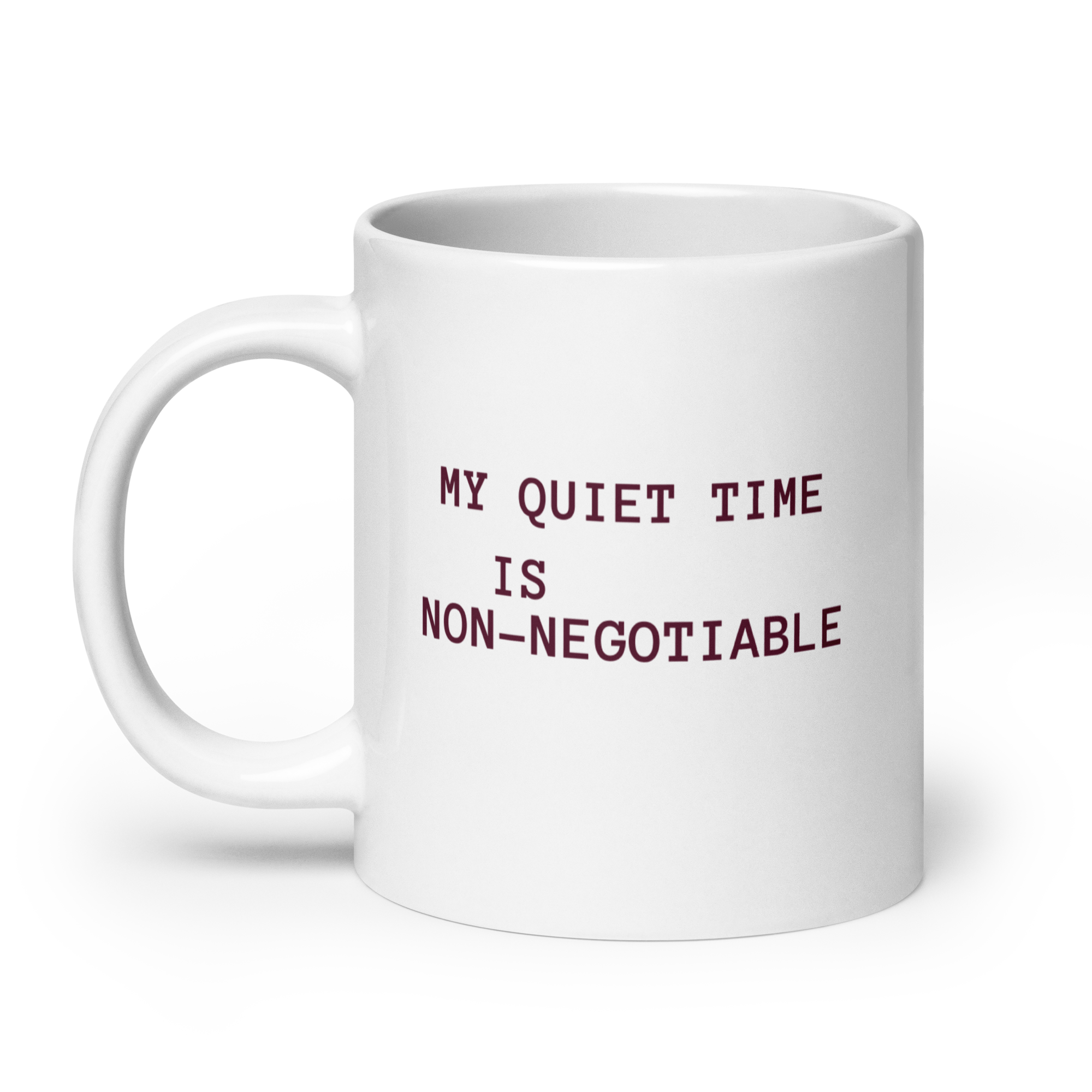 My Quiet Time Is Non-Negotiable | White Glossy Mug | Great Introvert Gift white-glossy-mug-white-20-oz-handle-on-left-67dd74c98caac Kitchen & Dining > Drinkware > Mugs
