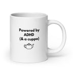Powered by ADHD & a Cuppa |Glossy White Mug | Unapologetically ADHD white-glossy-mug-white-20-oz-handle-on-right-67d64f5967473 Kitchen & Dining > Drinkware > Mugs