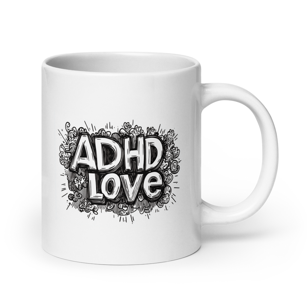 ADHD LOVE| Mug | White Mug| ADHD Self Expression white-glossy-mug-white-20-oz-handle-on-right-67d7fb284ee58 Kitchen & Dining > Drinkware > Mugs