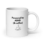 Powered by ADHD & Coffee | White Glossy Mug | Neurodivergent Gift white-glossy-mug-white-20-oz-handle-on-right-67d9a7652b36f Kitchen & Dining > Drinkware > Mugs