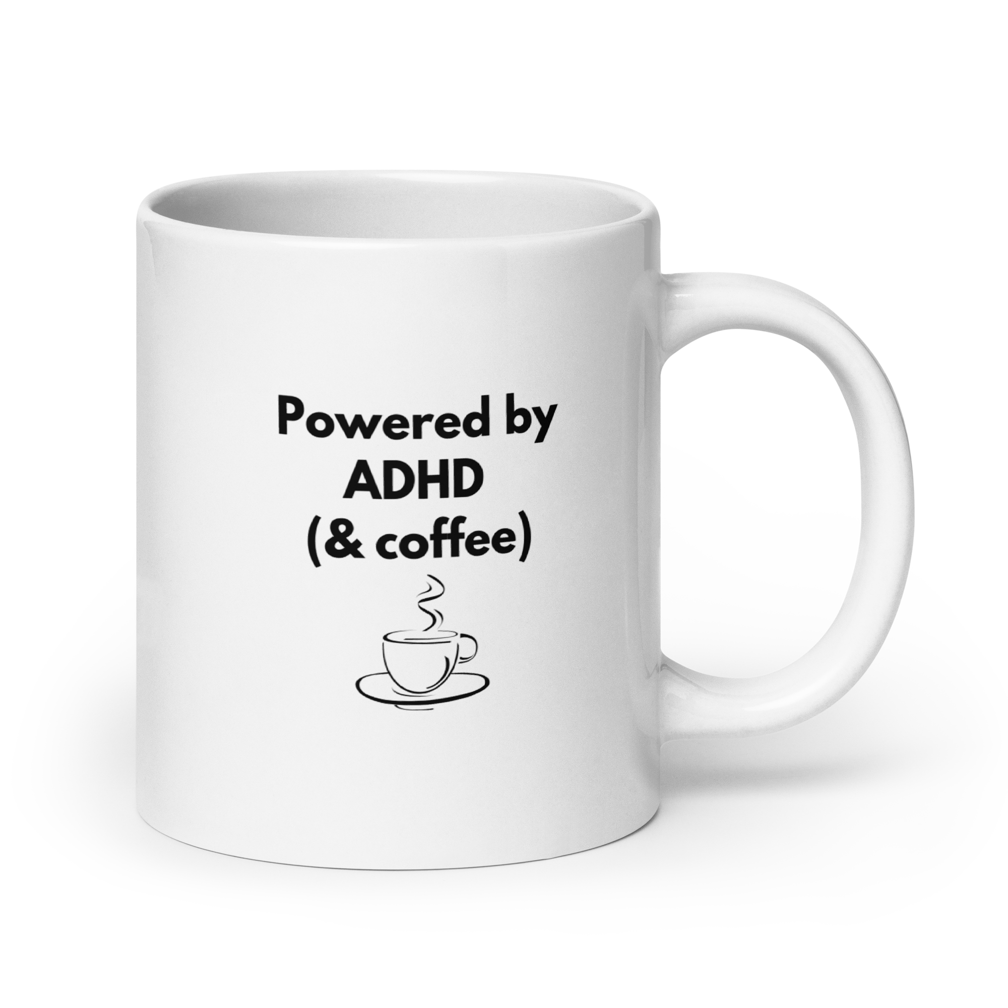 Powered by ADHD (& Coffee) | White Glossy Mug | The Neurospicy Store 20 oz