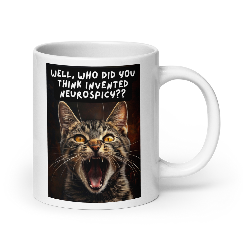 Who Invented Neurospicy? | White Glossy Mug|Cat Lovers white-glossy-mug-white-20-oz-handle-on-right-67dbf080a9db6 Kitchen & Dining > Drinkware > Mugs