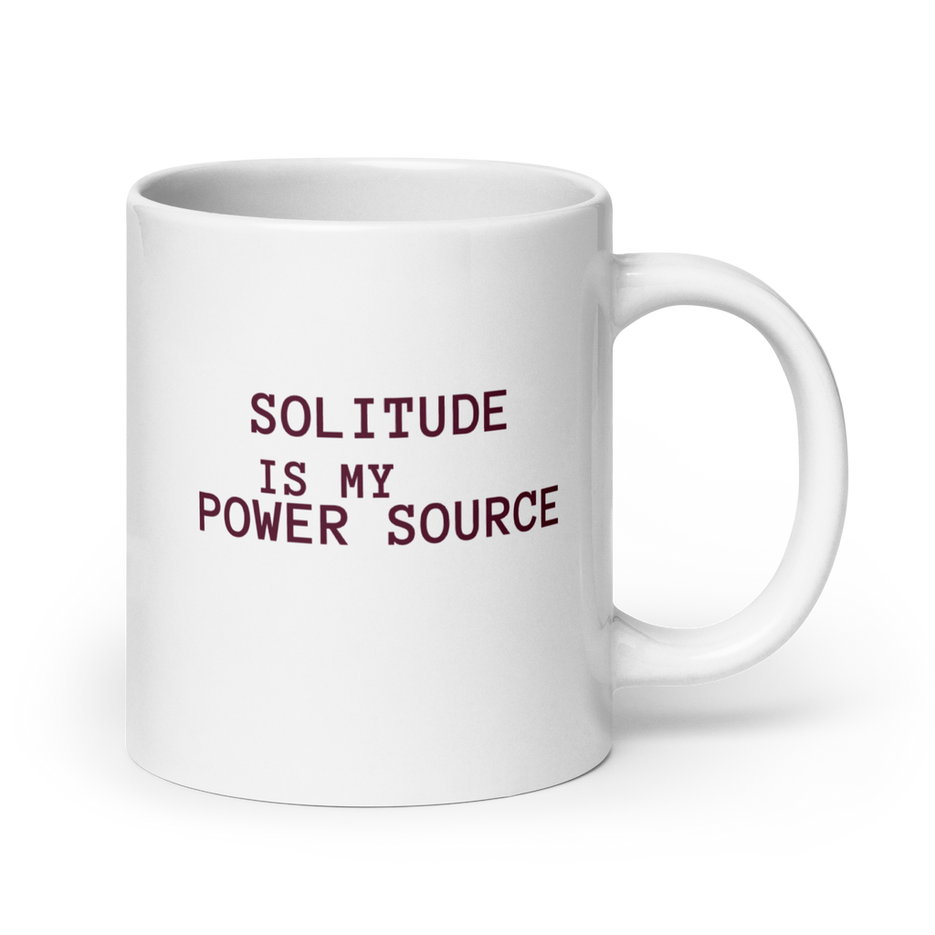 Solitude Is My Power Source | White Glossy Mug | introvert Gift Ideas white-glossy-mug-white-20-oz-handle-on-right-67dd6af1a3d2d Kitchen & Dining > Drinkware > Mugs