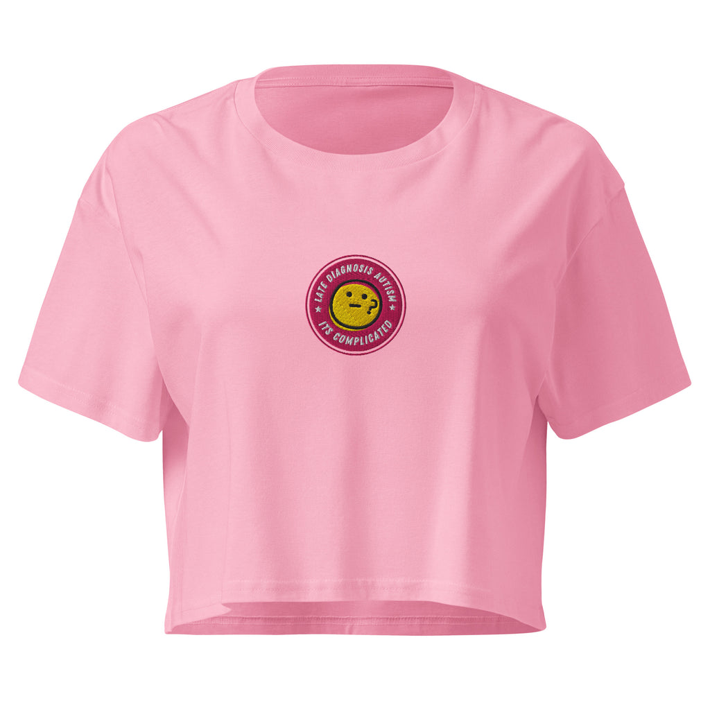 It's Complicated Autism | Soft Cropped Top | Late Diagnosis womens-crop-top-bubblegum-front-69f8c5bca3557 Crop Top