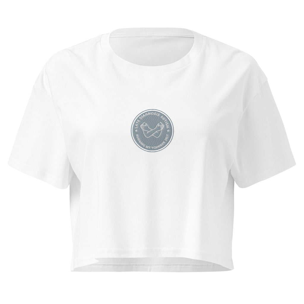 Hugging ... Autism | Soft Cropped Top | Late Diagnosis womens-crop-top-white-front-69f8c4db60552 Crop Top
